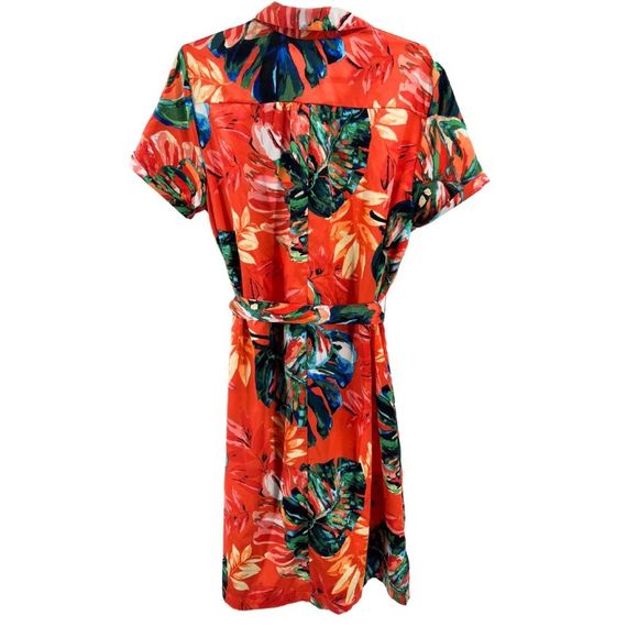 Signature Collection orange tropical print dress waist tie button front XL - Picture 2 of 8